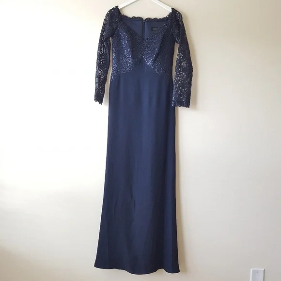 Tadashi Shoji | Sequin Off Shoulder Gown - Picture 2 of 14